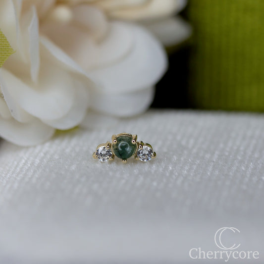 Croissant -Genuine Moss Agate and CZ- Threadless attachment