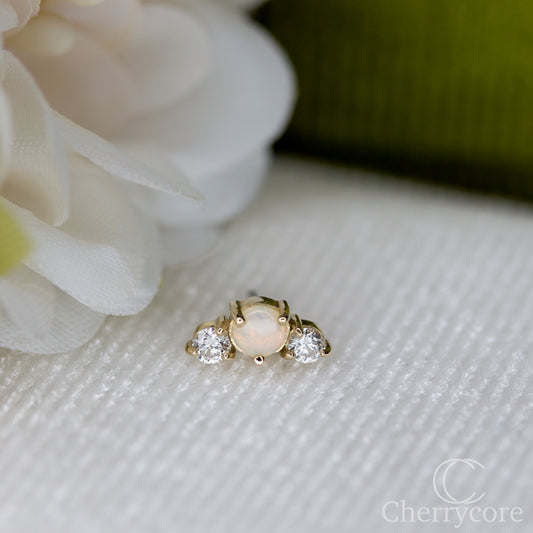 Croissant -Genuine Australian Opal and  white Diamond- Threadless attachment
