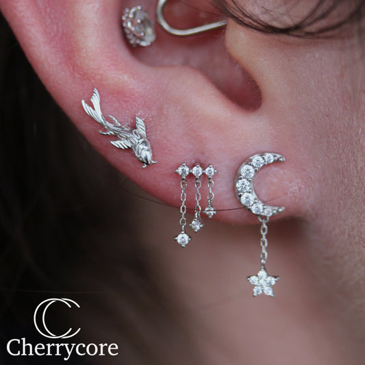 14kt Gemmed Moon and Star Dangle -Threadless Attachment