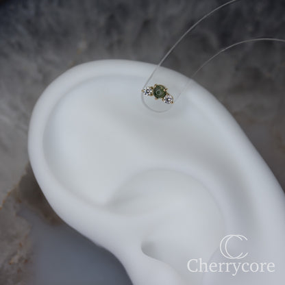 Croissant -Genuine Moss Agate and CZ- Threadless attachment