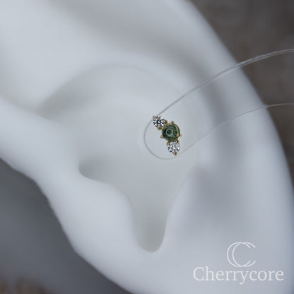 Croissant -Genuine Moss Agate and CZ- Threadless attachment