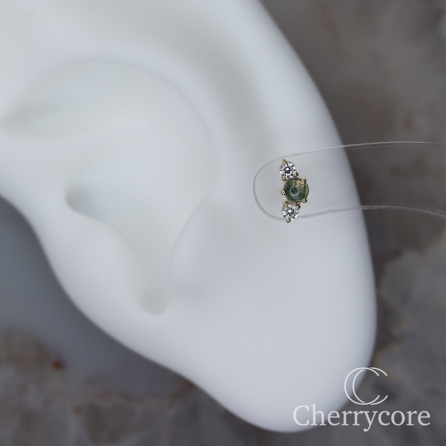 Croissant -Genuine Moss Agate and CZ- Threadless attachment