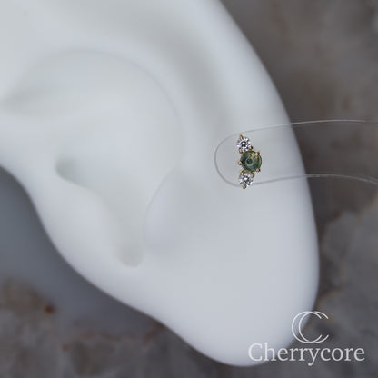 Croissant -Genuine Moss Agate and CZ- Threadless attachment