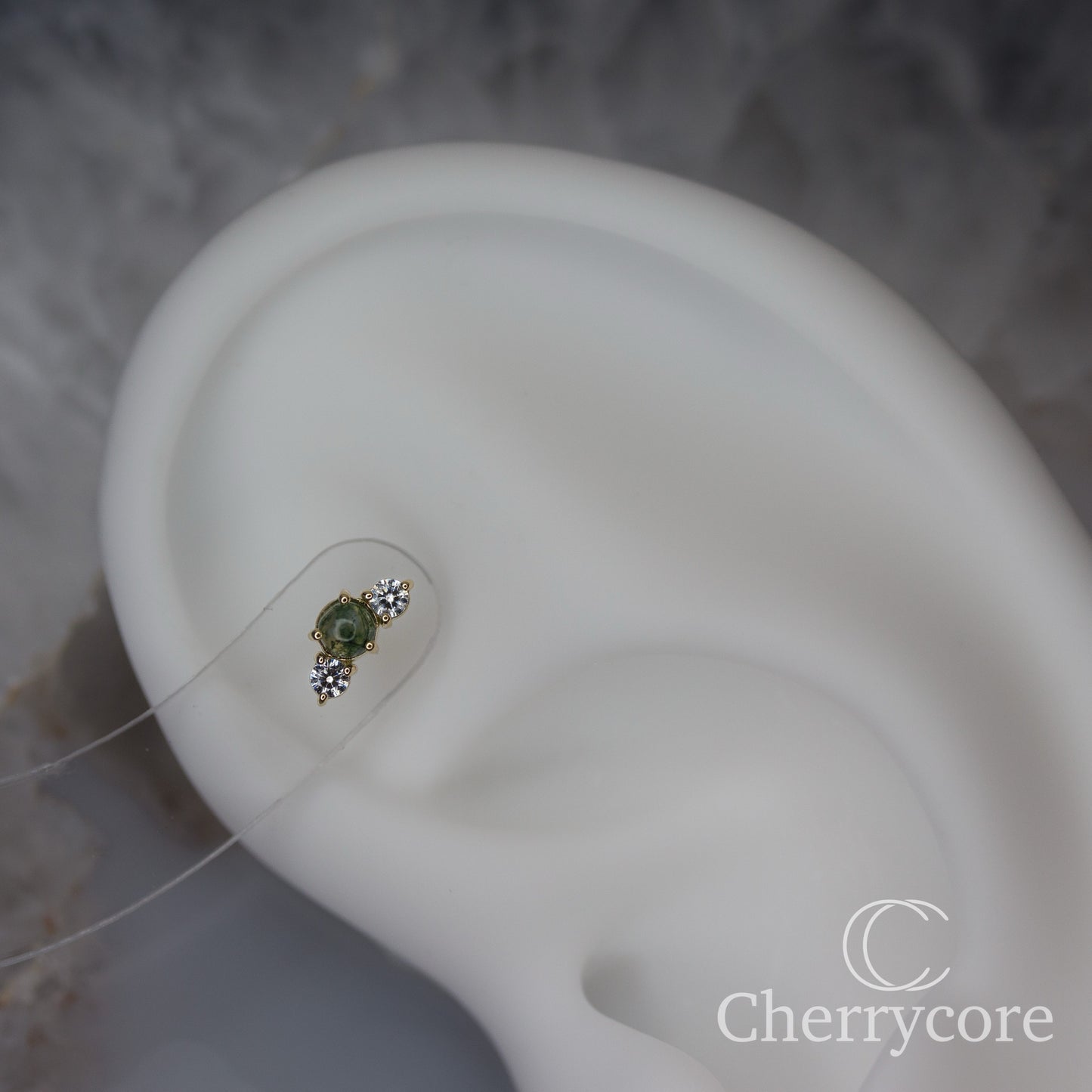 Croissant -Genuine Moss Agate and CZ- Threadless attachment