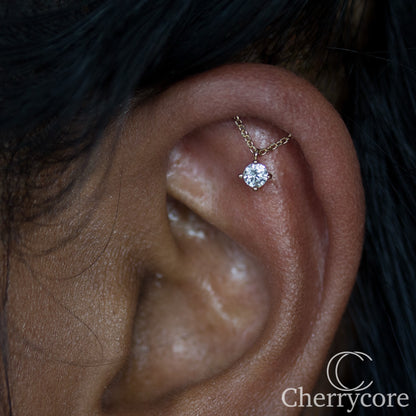 14k Yellow Gold and Prong Set Gem Vertical Drape- Threadless Attachment