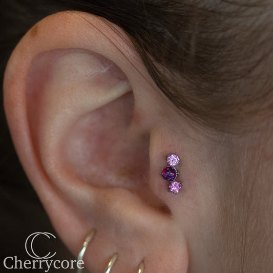 Prong Set Rose CZ & Purple Opal Mini Arc -  Titanium Threaded attachment