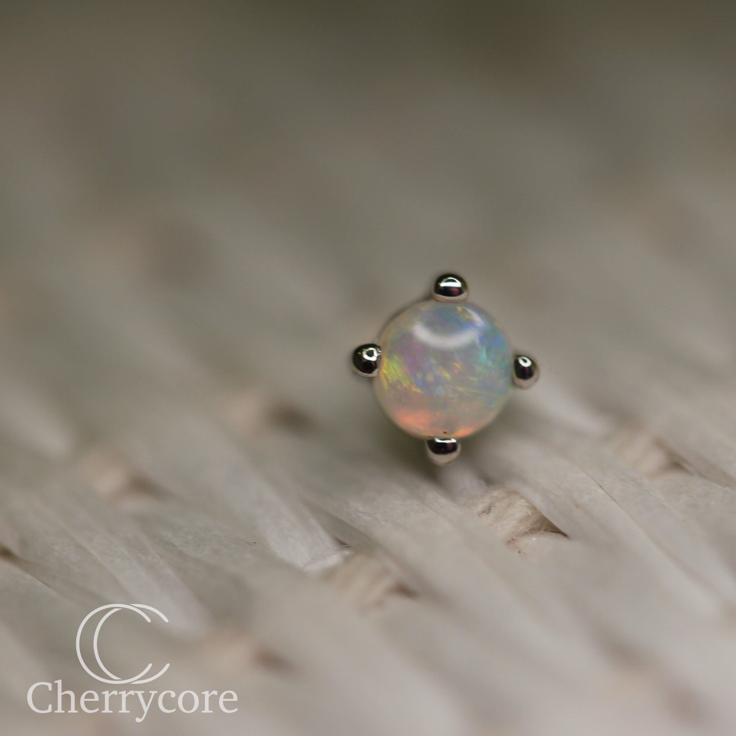 Genuine Australian Opal Cabochon- White gold- Threadless attachment