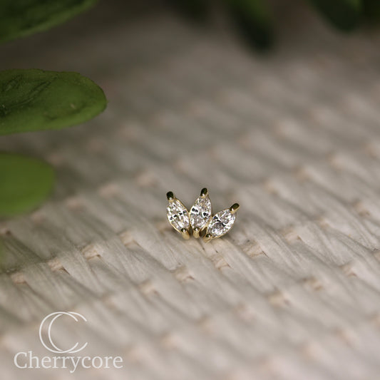 3 Gem Marquise Fan- Genuine Lab Diamond- Threadless Attachment