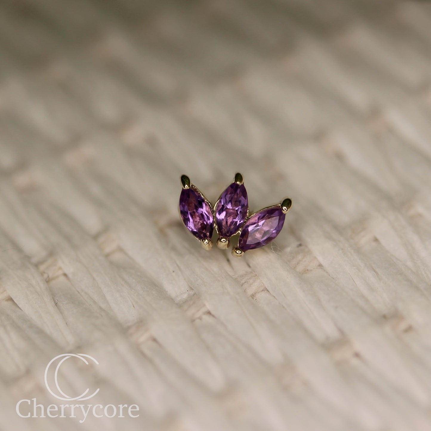 3 Gem Marquise Fan- Genuine Amethyst- Threadless Attachment