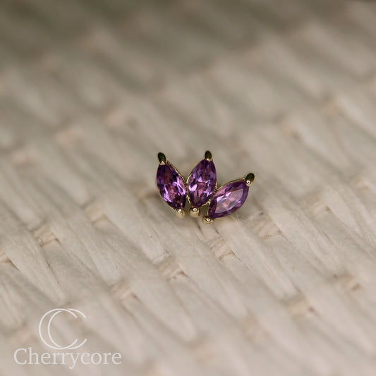 3 Gem Marquise Fan- Genuine Amethyst- Threadless Attachment