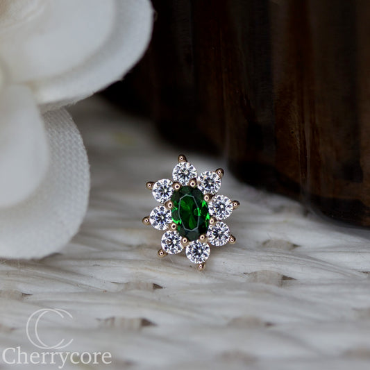Royal Bloom- Emerald Cubic Zirconia- 14k Yellow gold - Threadless attachment