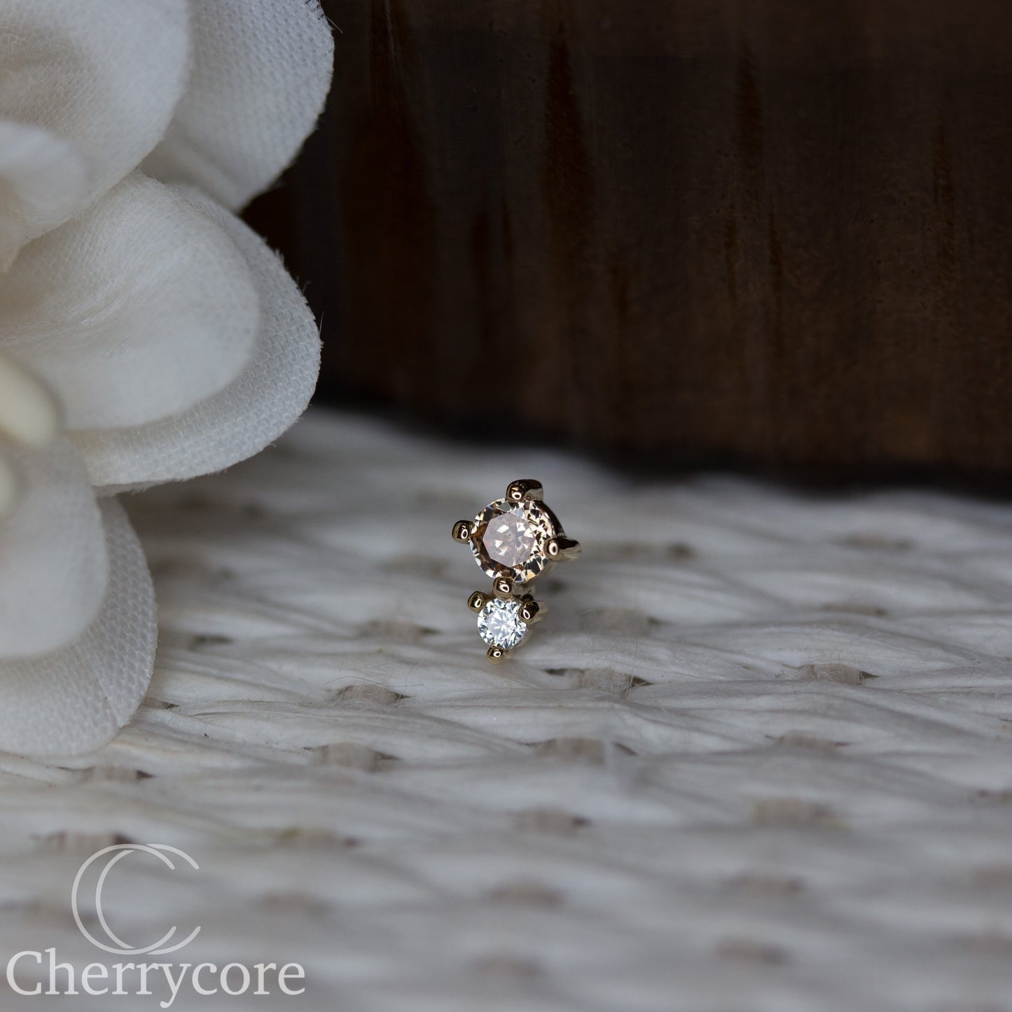 14k- Prong Set Duo - Champagne CZ -Threadless attachment