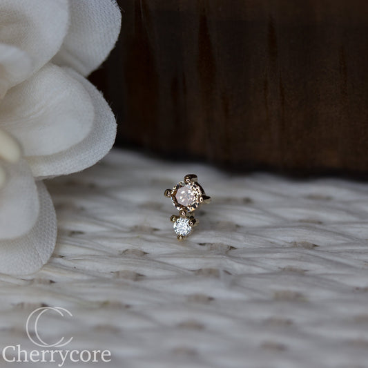 14k- Prong Set Duo - Champagne CZ -Threadless attachment