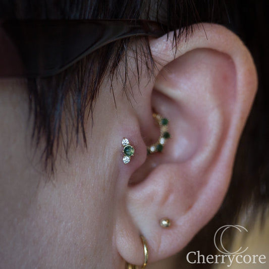 Croissant -Genuine Moss Agate and CZ- Threadless attachment
