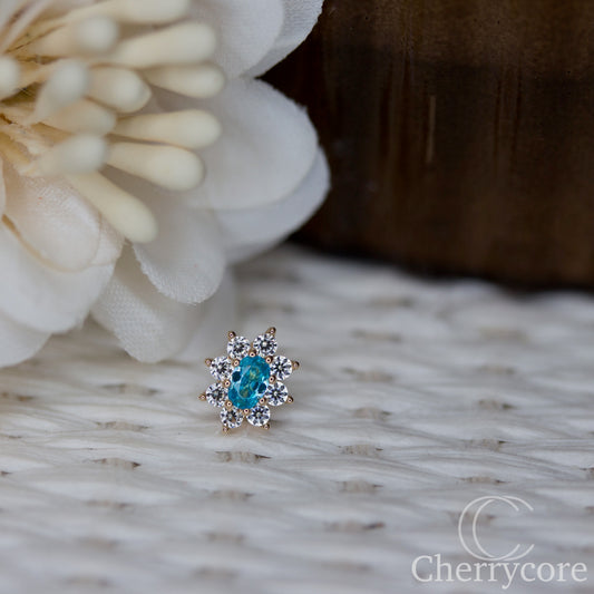Royal Bloom- Aqua Cubic Zirconia- 14k Yellow gold - Threadless attachment