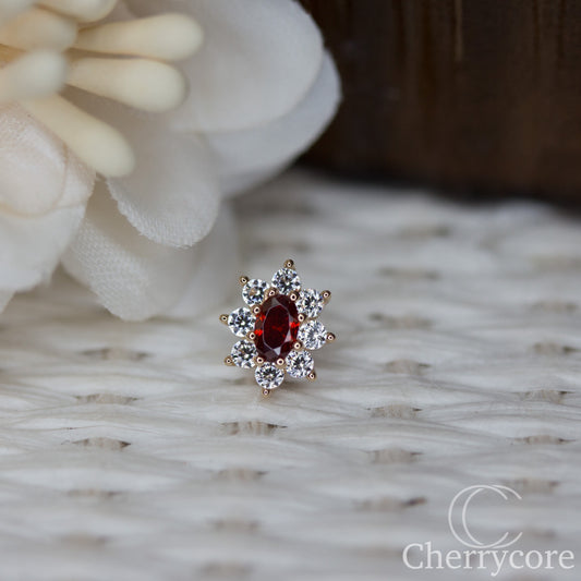 Royal Bloom-Garnet Cubic Zirconia-  14k Yellow gold - Threadless attachment