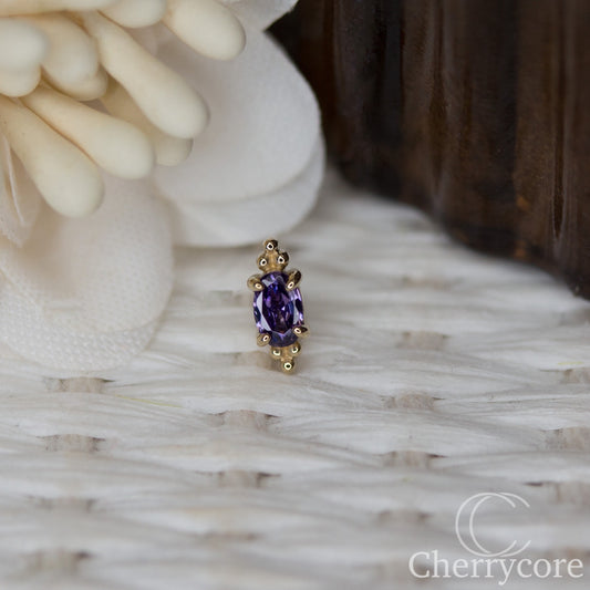14k- Prong Set Oval Amethyst CZ with Tribead accents- Threadless Attachment