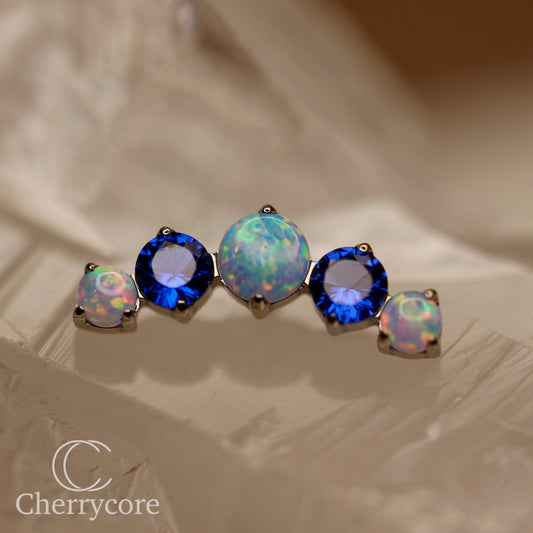 Prong Set Sky Blue Opal and Sapphire Arc- Titanium - Threaded attachment