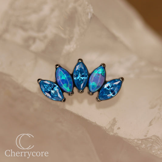 Capri Opal & Aqua CZ 5 Gem Marquise Fan- Titanium Threaded attachment