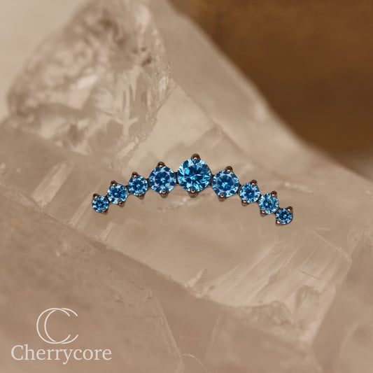 Prong Set Aqua CZ 9 Gem Arc- Threaded attachment