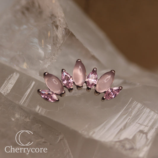Natural Rose Quartz & Pink CZ Marquise Arc- Threaded attachment