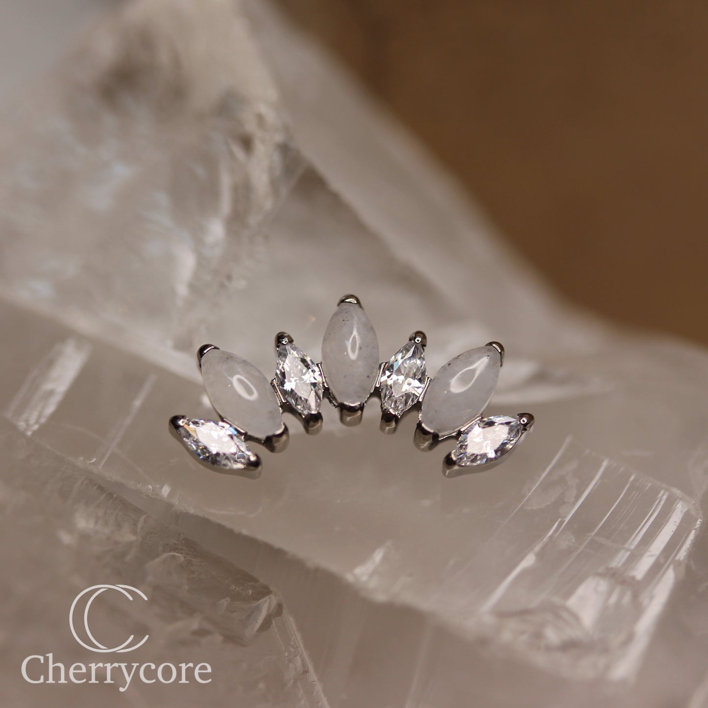 Natural White Jade & CZ Marquise Arc- Threaded attachment