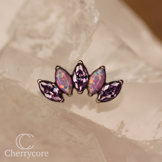 Lilac Opal & Amethyst CZ 5 Gem Marquise Fan- Titanium Threaded attachment