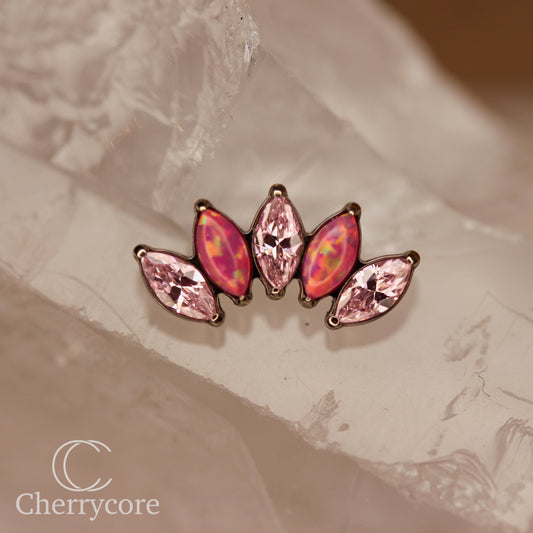 Bubblegum Opal & Pink CZ 5 Gem Marquise Fan- Titanium Threaded attachment