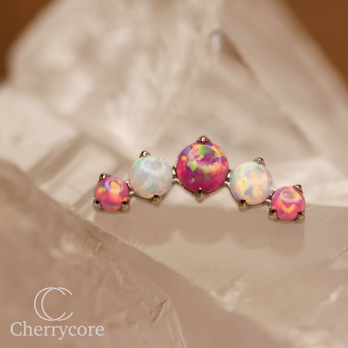 Prong Set Bubblegum Opal & White Opal Arc-  Titanium Threaded attachment