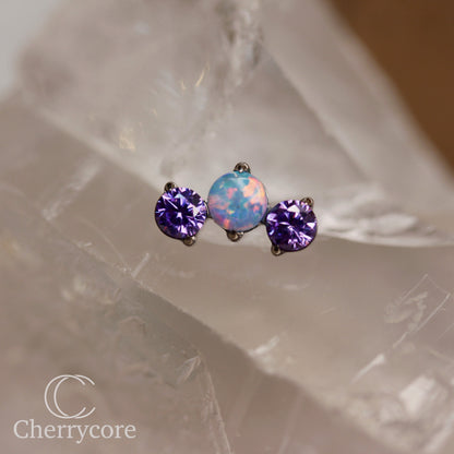 Prong Set Amethyst CZ & Lilac Opal Mini Arc -  Titanium Threaded attachment