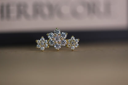 Three Flower Garland Diamond Threaded Stud