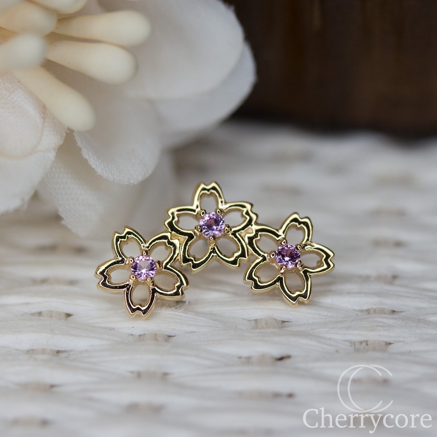 Blossom- Pink CZ-  14k Gold- Threadless Attachment