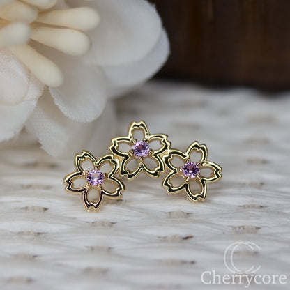 Blossom- Pink CZ-  14k Gold- Threadless Attachment
