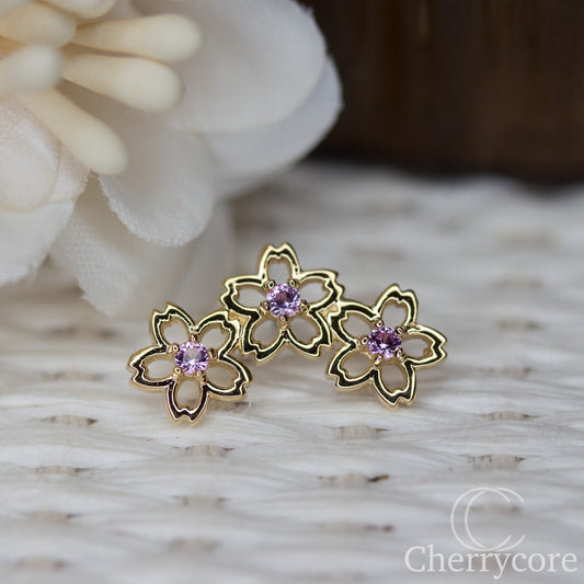 Blossom- Pink CZ-  14k Gold- Threadless Attachment