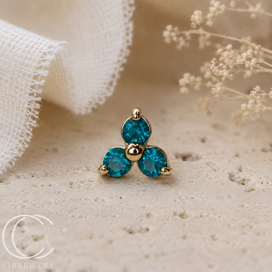 14k Gold- Prong Set Trinity- Aqua CZ Threadless Attachment