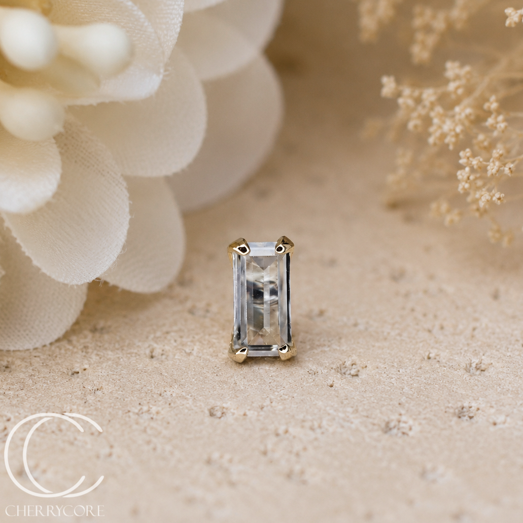 14k Baguette cut CZ -Threadless  Attachment