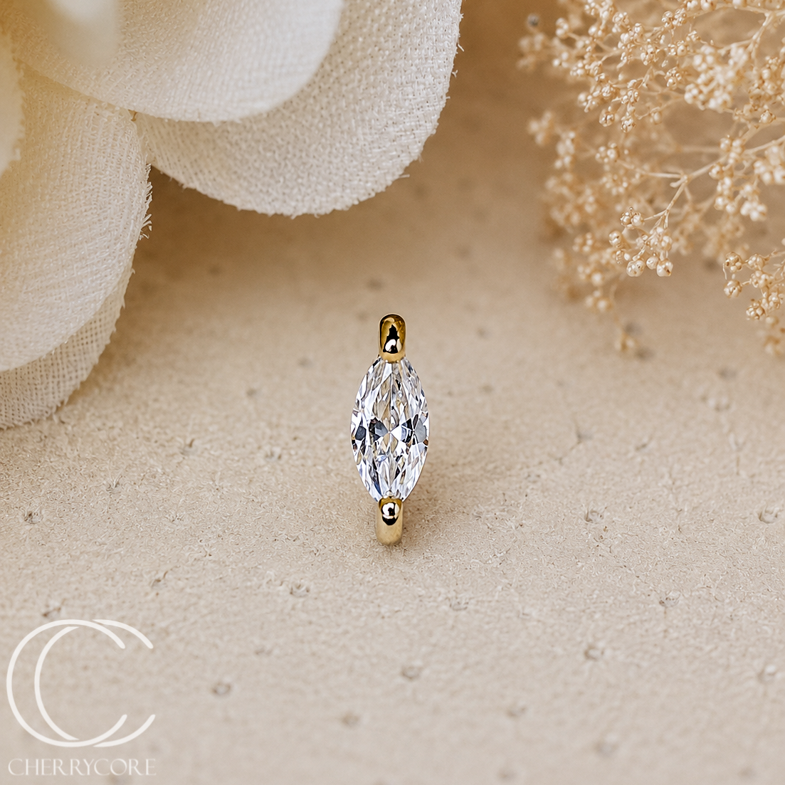 14k - Mini Marquise - Yellow Gold- Threadless Attachment
