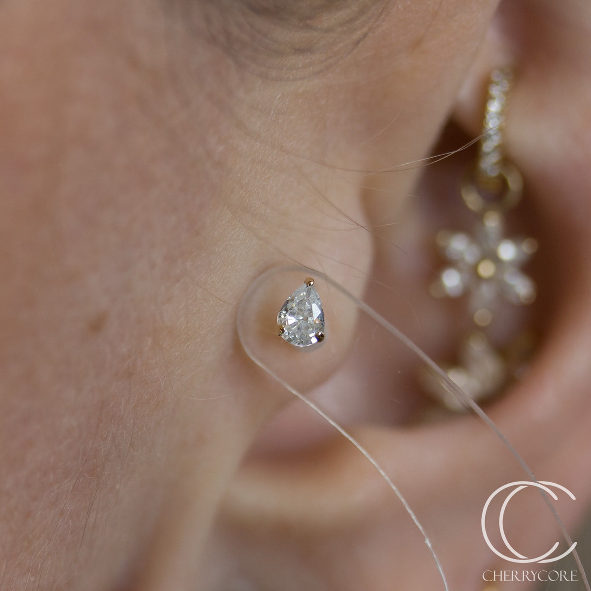 14k Gold- Prong Set Pear CZ- Threadless Attachment