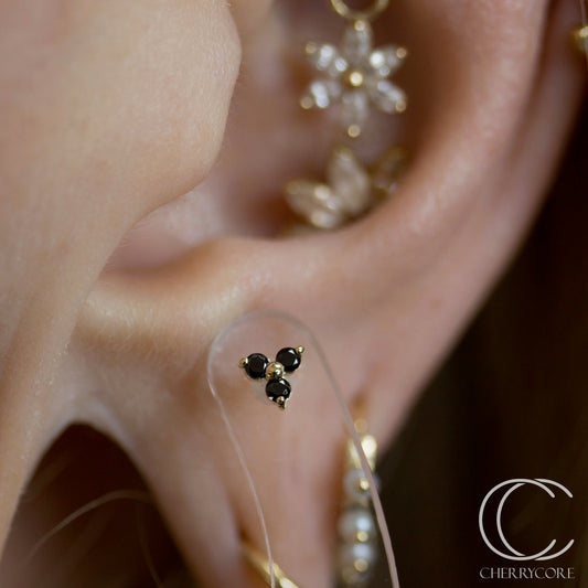 14k Gold- Prong Set Trinity- Black CZ -Threadless Attachment
