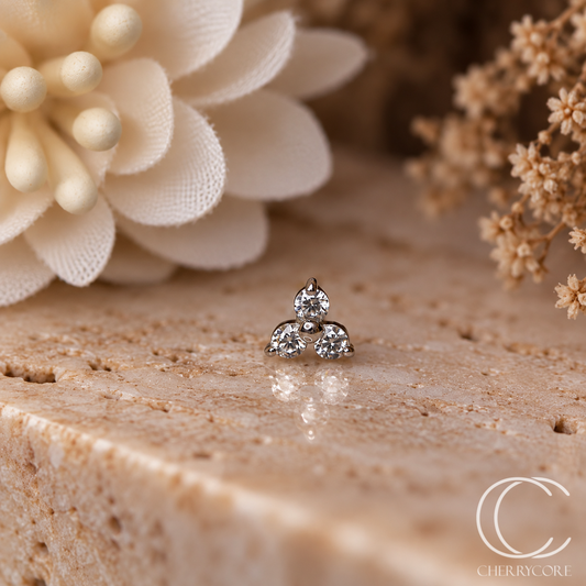 14k Gold- Prong Set Trinity- White Gold -Threadless Attachment