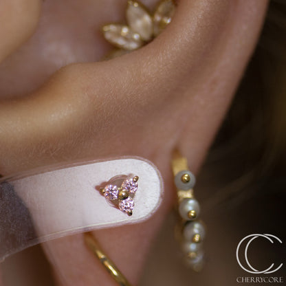 14k Gold- Prong Set Trinity- Pink CZ- Threadless Attachment