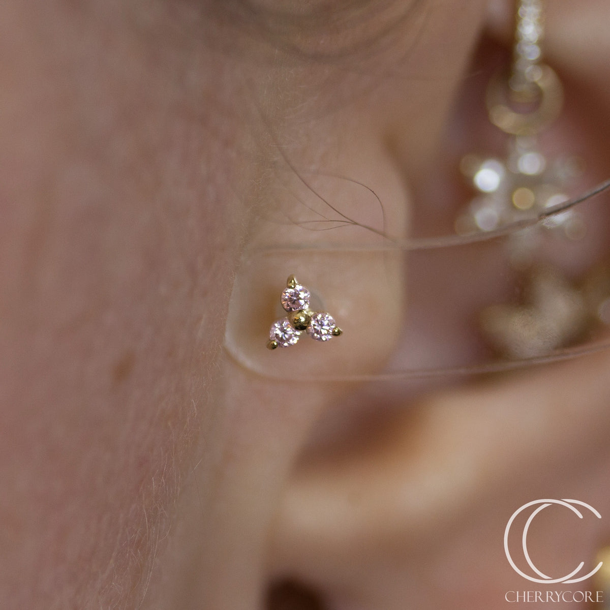 14k Gold- Prong Set Trinity- Pink CZ- Threadless Attachment