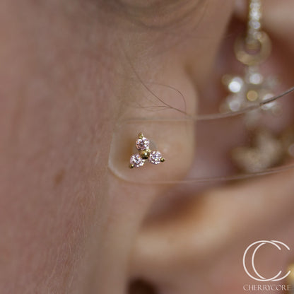 14k Gold- Prong Set Trinity- Pink CZ- Threadless Attachment