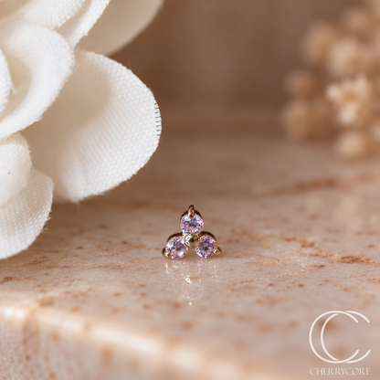 14k Gold- Prong Set Trinity- Pink CZ- Threadless Attachment