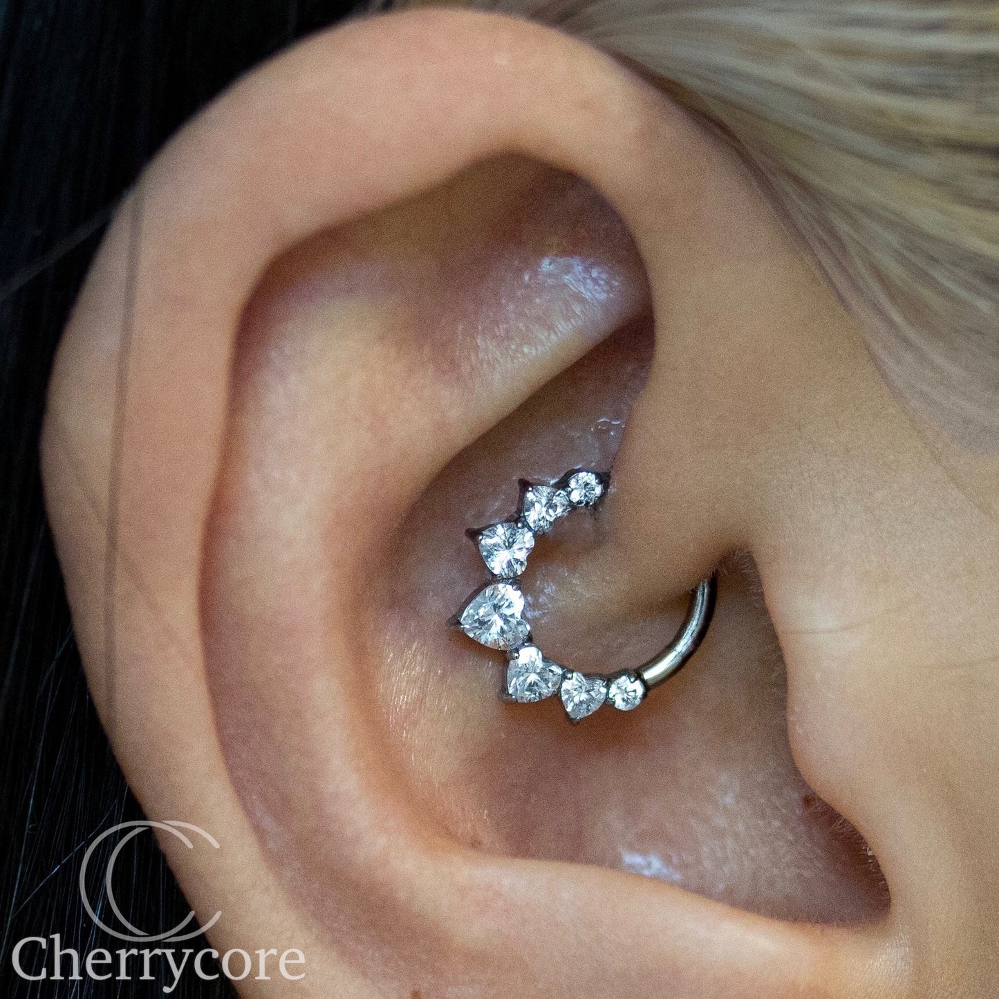 Prong Set Heart CZ-Titanium Hinge Ring