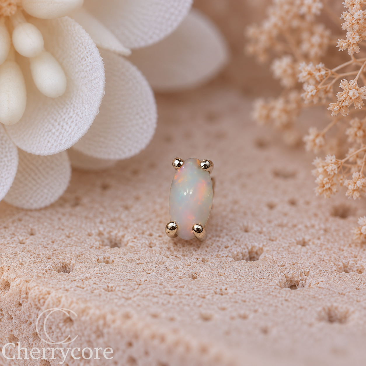 14k Yellow Gold Marquise - White Opal - Threadless Attachment
