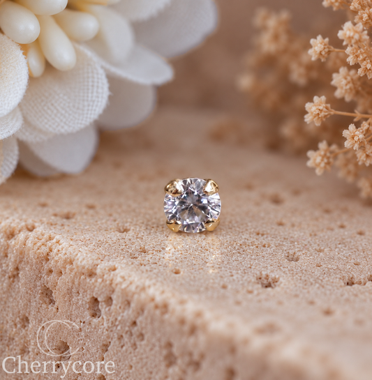 14k Gold- Prong Set Cubic Zirconia -Threadless Attachment
