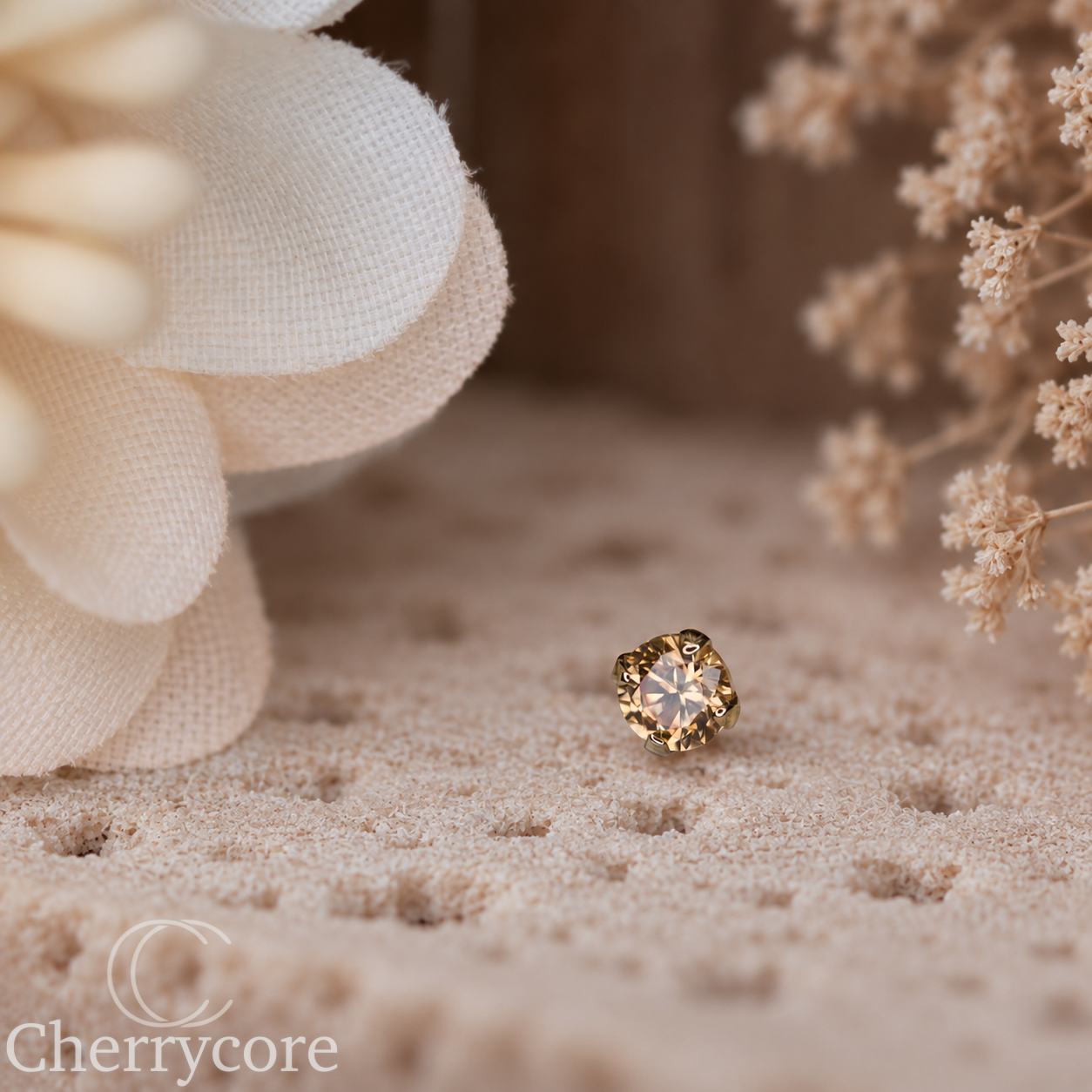 14k Yellow Gold- Prong Set Champagne Cubic Zirconia- Threadless Attachment