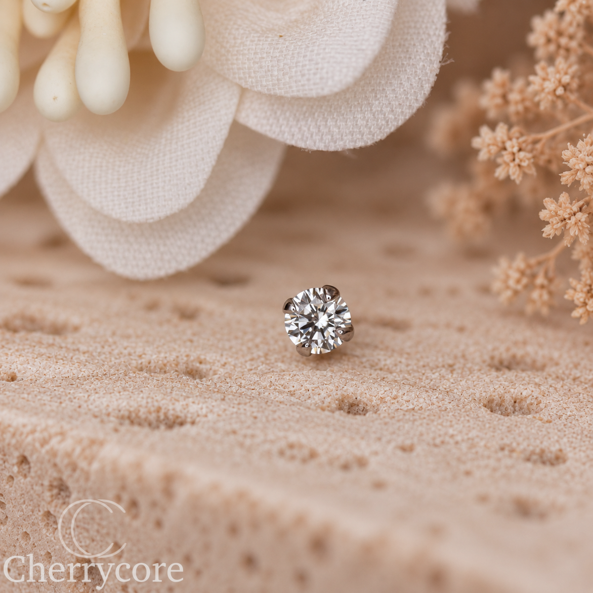 14k White Gold- Prong Set Cubic Zirconia -Threadless Attachment