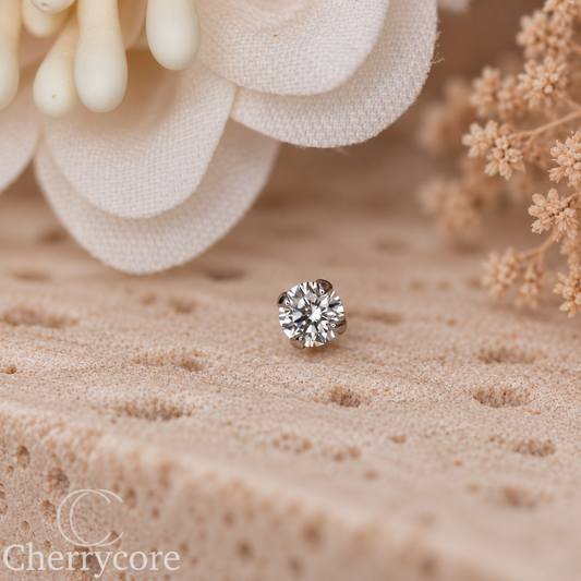 14k White Gold- Prong Set Cubic Zirconia -Threadless Attachment